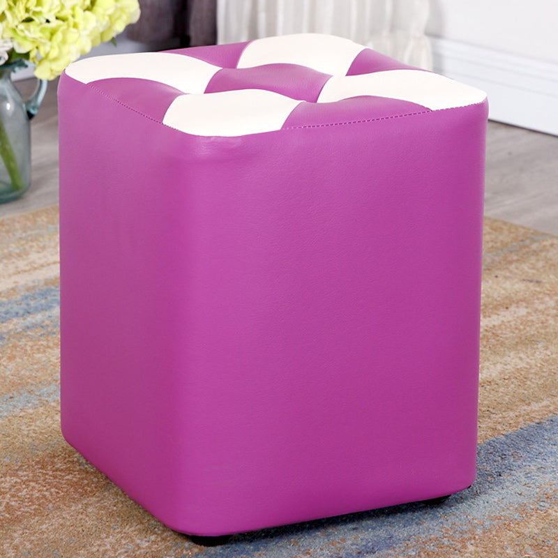 Color Panel Pouf Ottoman Stain Resistant Square Faux Leather Tufted Ottoman 11"L x 11"W x 14"H Purple 1 Piece Clearhalo 'furn' 'furn_ottomans_poufs' 'Furniture' 'Living Room Furniture' 'Ottomans & Poufs' 'ottomans_poufs' 6453613