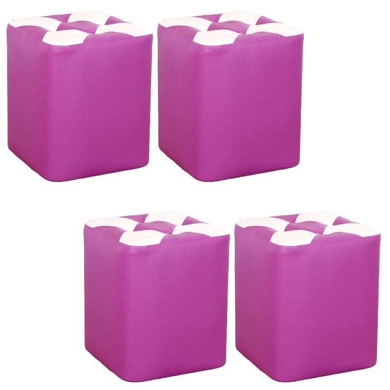 Color Panel Pouf Ottoman Stain Resistant Square Faux Leather Tufted Ottoman 11"L x 11"W x 14"H Purple 4 Piece Set Clearhalo 'furn' 'furn_ottomans_poufs' 'Furniture' 'Living Room Furniture' 'Ottomans & Poufs' 'ottomans_poufs' 6453615