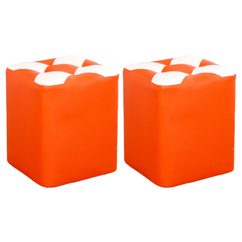 Color Panel Pouf Ottoman Stain Resistant Square Faux Leather Tufted Ottoman 11"L x 11"W x 14"H Orange 2 Piece Set Clearhalo 'furn' 'furn_ottomans_poufs' 'Furniture' 'Living Room Furniture' 'Ottomans & Poufs' 'ottomans_poufs' 6453617