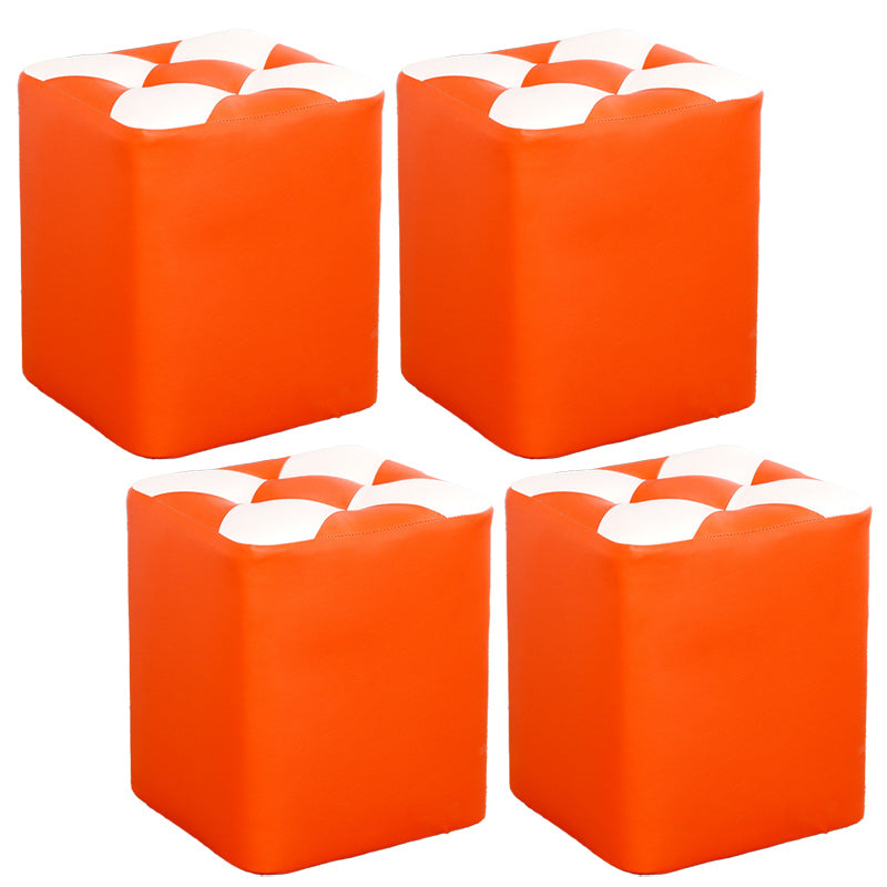 Color Panel Pouf Ottoman Stain Resistant Square Faux Leather Tufted Ottoman 11"L x 11"W x 14"H Orange 4 Piece Set Clearhalo 'furn' 'furn_ottomans_poufs' 'Furniture' 'Living Room Furniture' 'Ottomans & Poufs' 'ottomans_poufs' 6453618