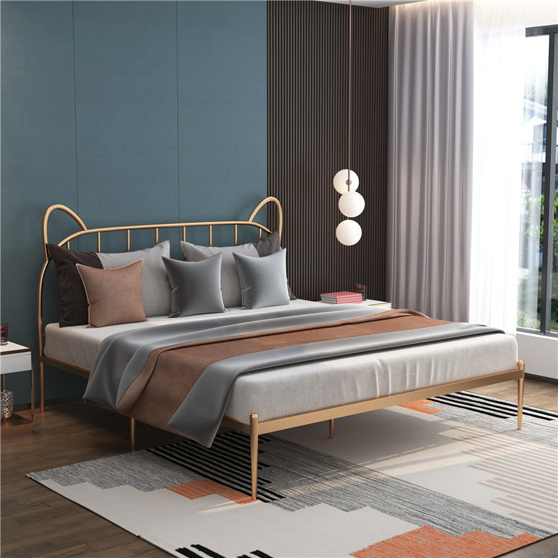 Glam Iron Open-Frame Bed with Spindle Headboard Solid Color in Gold Full XL Small Cat Ears Clearhalo 'Bedroom Furniture' 'Beds' 'furn' 'furn_beds' 'Furniture' 6453686