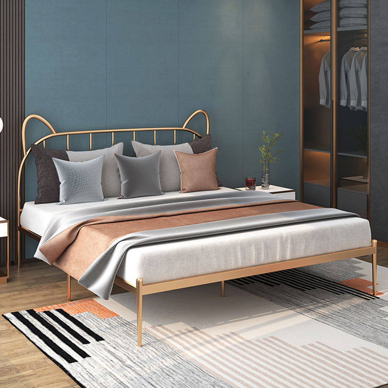 Glam Iron Open-Frame Bed with Spindle Headboard Solid Color in Gold Queen Small Cat Ears Clearhalo 'Bedroom Furniture' 'Beds' 'furn' 'furn_beds' 'Furniture' 6453687