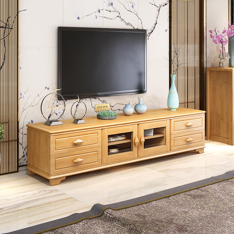 Vintage Stand Console Rubberwood TV Media Console with Drawers Light Wood Clearhalo 'furn' 'furn_tv_stands_entertainment_centers' 'Furniture' 'Living Room Furniture' 'TV Stands & Entertainment Centers' 'TV Stands & Media Storage Furniture' 'tv_stands_entertainment_centers' 6457210