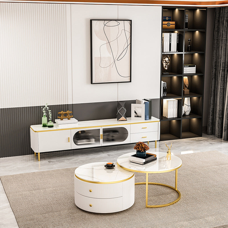 Stone Media Console Enclosed Storage TV Stand Console with Drawers Clearhalo 'furn' 'furn_tv_stands_entertainment_centers' 'Furniture' 'Living Room Furniture' 'TV Stands & Entertainment Centers' 'TV Stands & Media Storage Furniture' 'tv_stands_entertainment_centers' 6457245