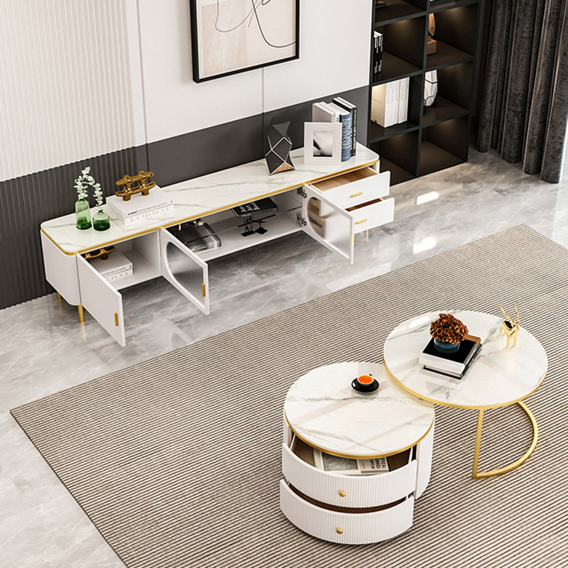 Stone Media Console Enclosed Storage TV Stand Console with Drawers Clearhalo 'furn' 'furn_tv_stands_entertainment_centers' 'Furniture' 'Living Room Furniture' 'TV Stands & Entertainment Centers' 'TV Stands & Media Storage Furniture' 'tv_stands_entertainment_centers' 6457246
