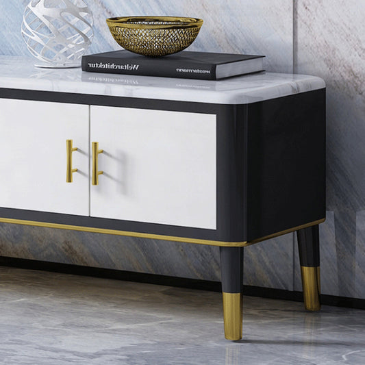 Contemporary TV Console Stone Open Storage TV Stand Console with Drawers and Doors