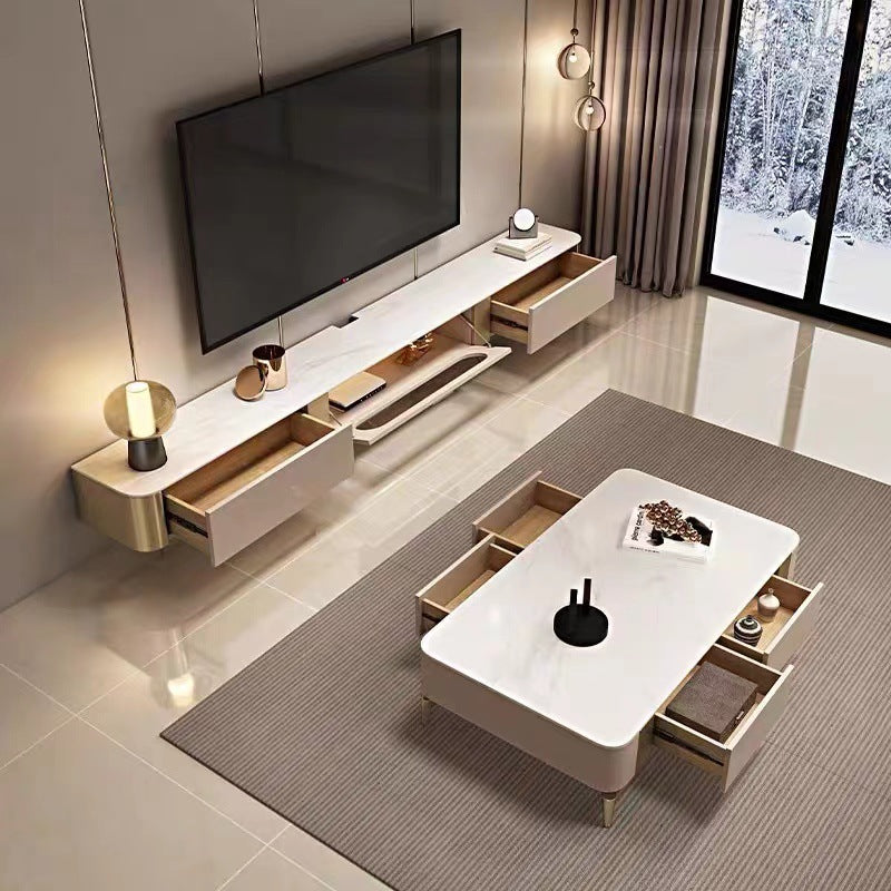 Glam Stone Stand Console Drawers Included Media Console with Doors Clearhalo 'furn' 'furn_tv_stands_entertainment_centers' 'Furniture' 'Living Room Furniture' 'TV Stands & Entertainment Centers' 'TV Stands & Media Storage Furniture' 'tv_stands_entertainment_centers' 6457329