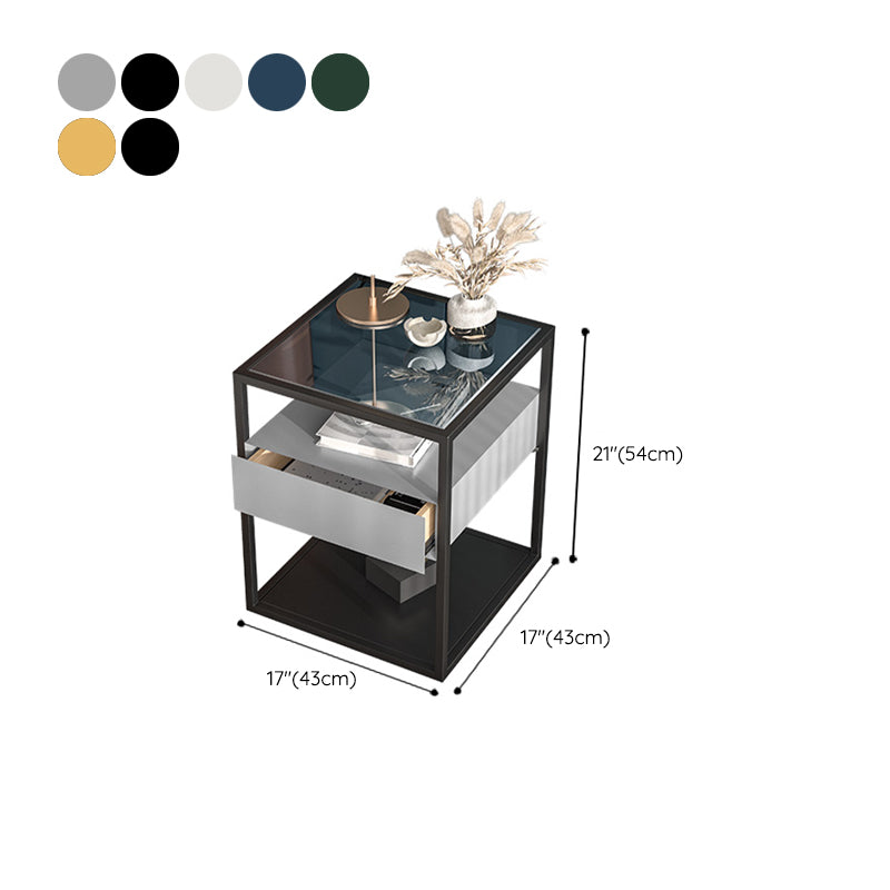 Moderner Nachttisch mit 1 Schublade, Glasplatte und 1 Ablage, 54 cm hoch