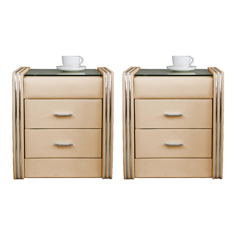 Drawer Storage Bed Nightstand Modern Accent Table Nightstand for Bedroom Beige 2 Piece Set Clearhalo 'Bedroom Furniture' 'furn' 'furn_night_stand' 'Furniture' 'night_stand' 'Nightstands' 6457694