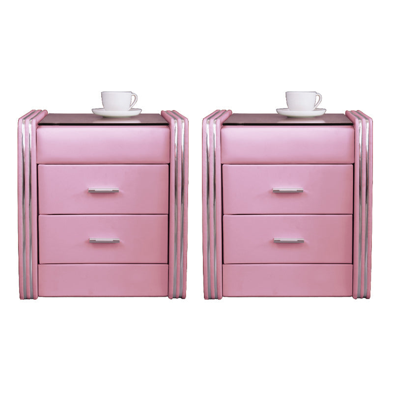 Drawer Storage Bed Nightstand Modern Accent Table Nightstand for Bedroom Pink 2 Piece Set Clearhalo 'Bedroom Furniture' 'furn' 'furn_night_stand' 'Furniture' 'night_stand' 'Nightstands' 6457701