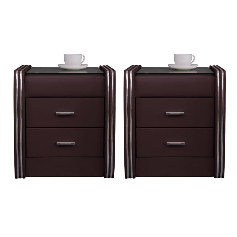 Drawer Storage Bed Nightstand Modern Accent Table Nightstand for Bedroom Dark Coffee 2 Piece Set Clearhalo 'Bedroom Furniture' 'furn' 'furn_night_stand' 'Furniture' 'night_stand' 'Nightstands' 6457709