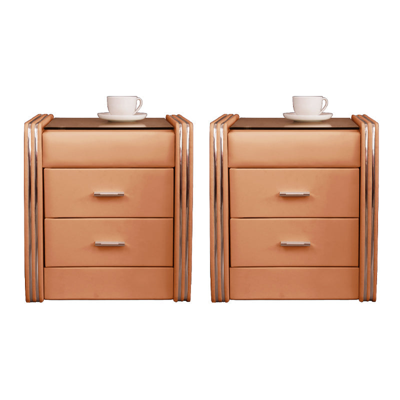 Drawer Storage Bed Nightstand Modern Accent Table Nightstand for Bedroom Khaki 2 Piece Set Clearhalo 'Bedroom Furniture' 'furn' 'furn_night_stand' 'Furniture' 'night_stand' 'Nightstands' 6457713