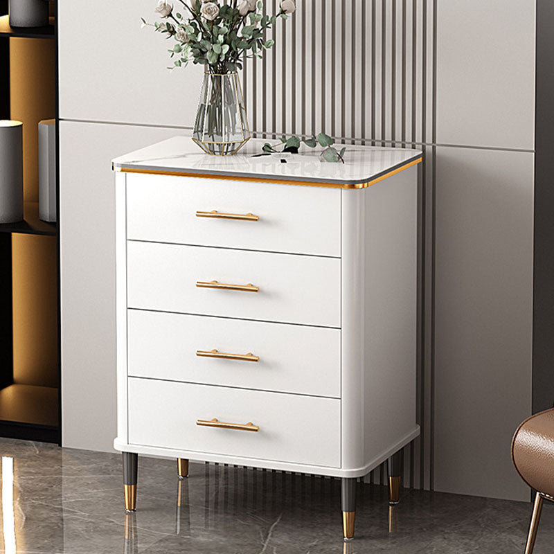 Glam White Vertical Stone Storage Chest Bedroom Chest with Drawers