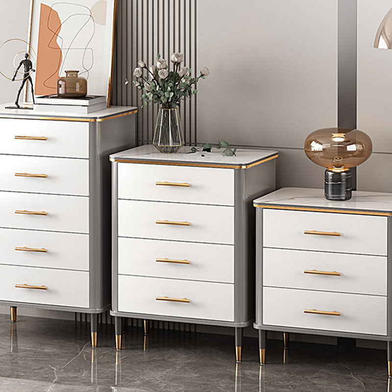 Glam White Vertical Stone Storage Chest Bedroom Chest with Drawers