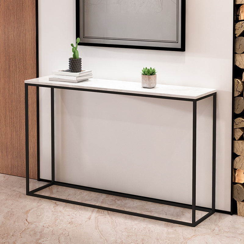 29.53" Tall Marble Console Table Modern Frame Base Accent Table for Hall 55.1"L x 11.8"W x 29.5"H White-Black Clearhalo 'Console Tables' 'console_tables' 'Entry & Mudroom Furniture' 'furn' 'furn_console_tables' 'Furniture' 6458031