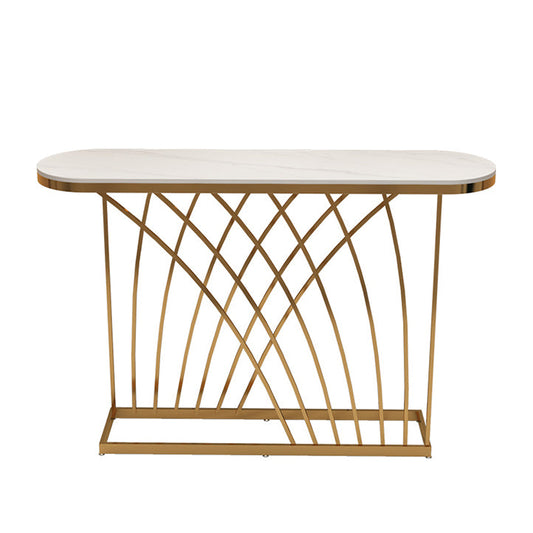 Glam Oval Console Table 31.5" Tall Stone Accent Table with 1 Shelf