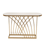 Glam Oval Console Table 31.5" Tall Stone Accent Table with 1 Shelf