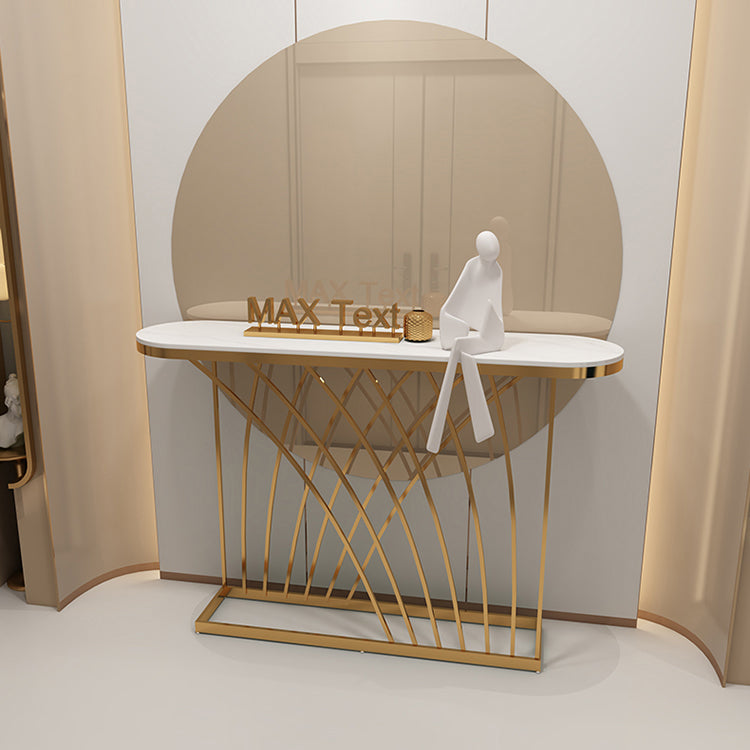 Glam Oval Console Table 31.5" Tall Stone Accent Table with 1 Shelf