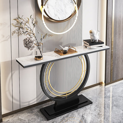 Stone Rectangle Console Table 1-shelf 31.5" Tall End Table for Hall White Clearhalo 'Console Tables' 'console_tables' 'Entry & Mudroom Furniture' 'furn' 'furn_console_tables' 'Furniture' 6458121