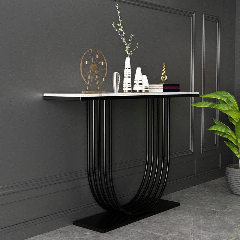 35.43" Tall Modern Console Table Marble 1-shelf Accent Table for Hall White-Black Clearhalo 'Console Tables' 'console_tables' 'Entry & Mudroom Furniture' 'furn' 'furn_console_tables' 'Furniture' 6458138