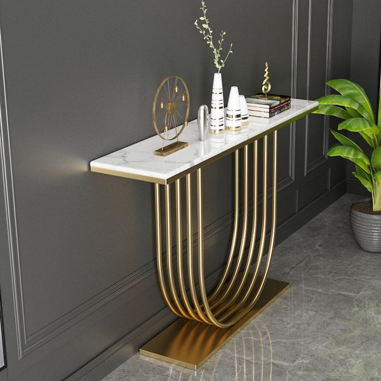 35.43" Tall Modern Console Table Marble 1-shelf Accent Table for Hall 47"L x 12"W x 35"H White-Gold Clearhalo 'Console Tables' 'console_tables' 'Entry & Mudroom Furniture' 'furn' 'furn_console_tables' 'Furniture' 6458139