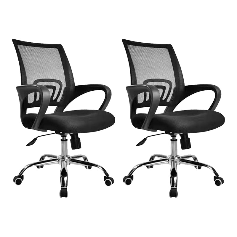 Modern Desk Chair in Black Mesh Ergonomic Computer Chair Mid-Back Chair with Wheels 2 Piece Set Clearhalo 'furn' 'furn_office_chair' 'Furniture' 'Office Chairs' 'Office Furniture' 'office_chair' 6459707