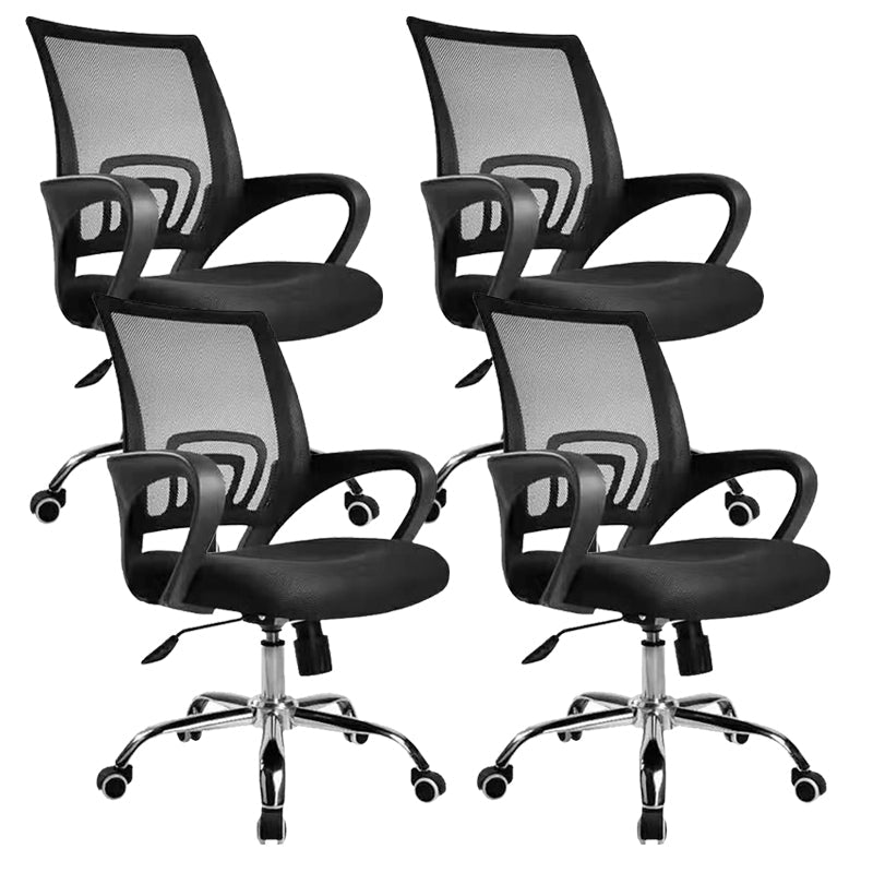 Modern Desk Chair in Black Mesh Ergonomic Computer Chair Mid-Back Chair with Wheels 4 Piece Set Clearhalo 'furn' 'furn_office_chair' 'Furniture' 'Office Chairs' 'Office Furniture' 'office_chair' 6459709