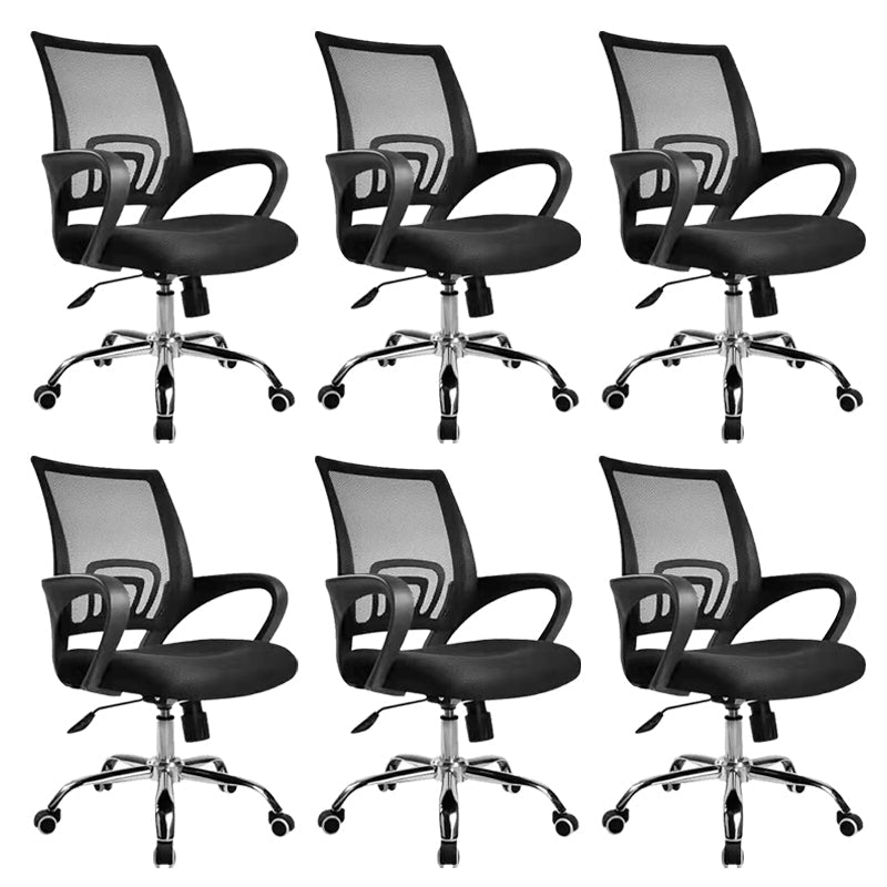 Modern Desk Chair in Black Mesh Ergonomic Computer Chair Mid-Back Chair with Wheels 6 Piece Set Clearhalo 'furn' 'furn_office_chair' 'Furniture' 'Office Chairs' 'Office Furniture' 'office_chair' 6459711