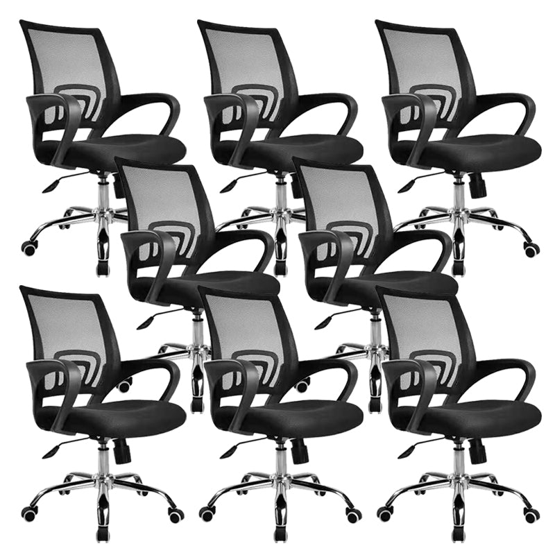 Modern Desk Chair in Black Mesh Ergonomic Computer Chair Mid-Back Chair with Wheels 8 Piece Set Clearhalo 'furn' 'furn_office_chair' 'Furniture' 'Office Chairs' 'Office Furniture' 'office_chair' 6459713