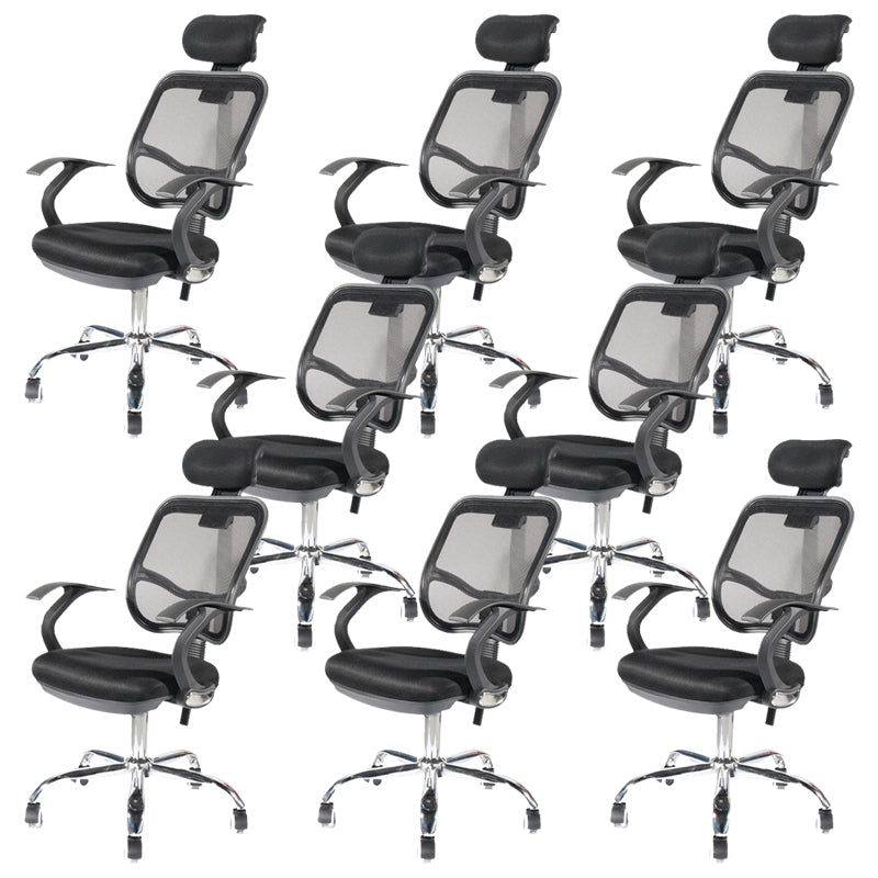 Modern Desk Chair Mesh Computer Chair High-Back Chair with Wheels and Pillow Black 8 Piece Set Clearhalo 'furn' 'furn_office_chair' 'Furniture' 'Office Chairs' 'Office Furniture' 'office_chair' 6459796