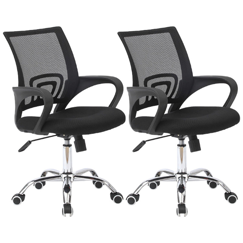 Modern Fixed Arms Conference Chair Mesh-back Chair for Office Black 2 Piece Set Casters Included Clearhalo 'furn' 'furn_office_chair' 'Furniture' 'Office Chairs' 'Office Furniture' 'office_chair' 6459933