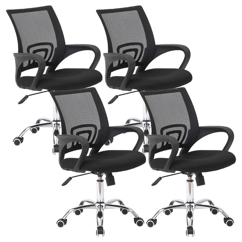 Modern Fixed Arms Conference Chair Mesh-back Chair for Office Black 4 Piece Set Casters Included Clearhalo 'furn' 'furn_office_chair' 'Furniture' 'Office Chairs' 'Office Furniture' 'office_chair' 6459935
