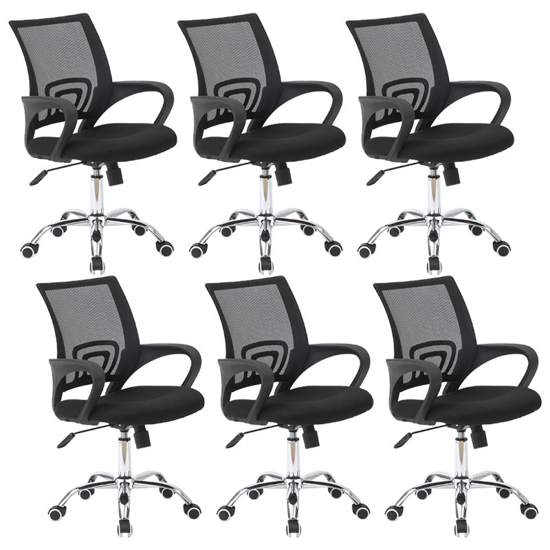 Modern Fixed Arms Conference Chair Mesh-back Chair for Office Black 6 Piece Set Casters Included Clearhalo 'furn' 'furn_office_chair' 'Furniture' 'Office Chairs' 'Office Furniture' 'office_chair' 6459937