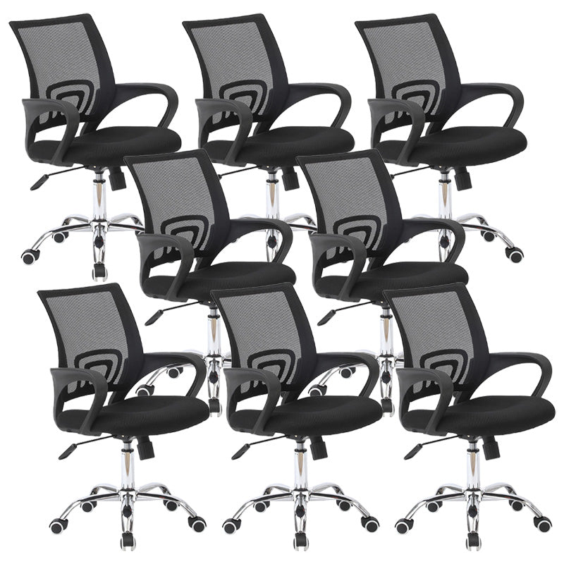 Modern Fixed Arms Conference Chair Mesh-back Chair for Office Black 8 Piece Set Casters Included Clearhalo 'furn' 'furn_office_chair' 'Furniture' 'Office Chairs' 'Office Furniture' 'office_chair' 6459939