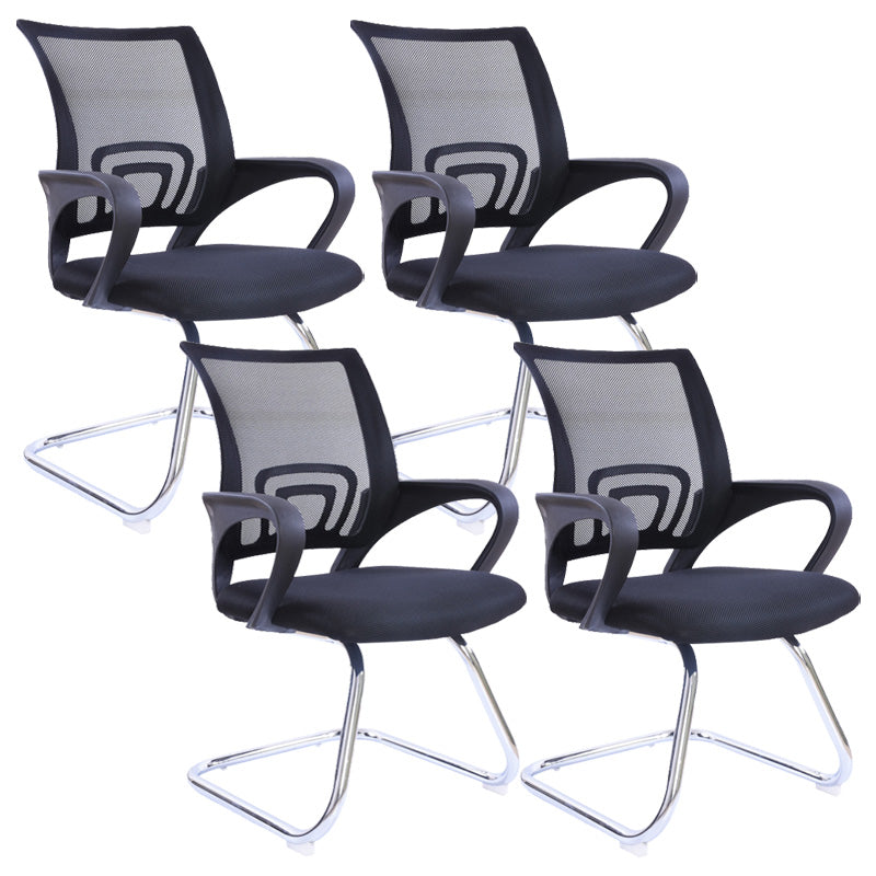 Modern Fixed Arms Conference Chair Mesh-back Chair for Office Black 4 Piece Set Casters Not Included Clearhalo 'furn' 'furn_office_chair' 'Furniture' 'Office Chairs' 'Office Furniture' 'office_chair' 6459959