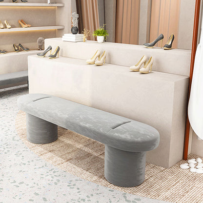 Contemporary Upholstered Bench Oval 17.7" Height Bedroom Bench with Legs Grey Clearhalo 'Benches' 'Chairs & Seating' 'furn' 'furn_benches' 'Furniture' 'Living Room Furniture' 6460252
