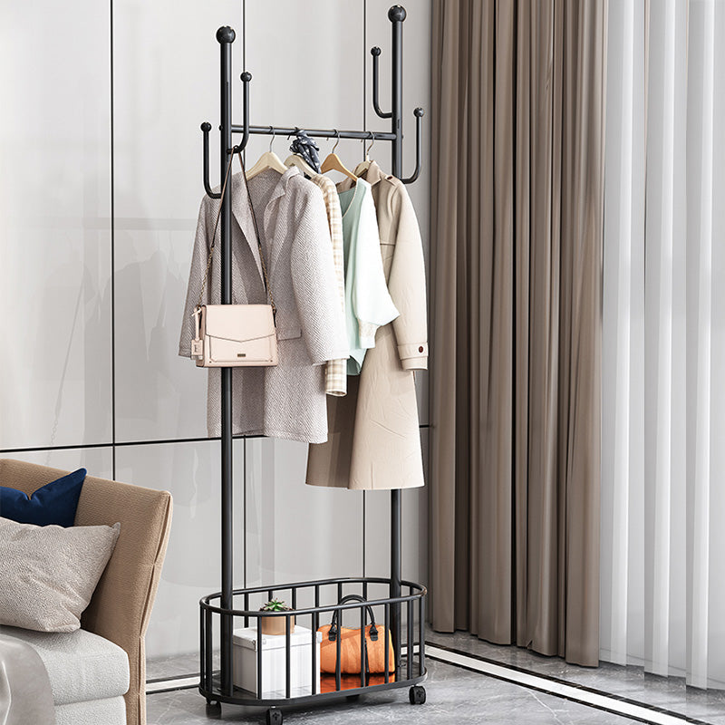 Modern Coat Rack Free Standing Hooks Design Metallic Coat Hanger with Universal Wheel Clearhalo 'Entry & Mudroom Furniture' 'furn' 'furn_hall_tree_coat_racks' 'Furniture' 'Hall Trees & Coat Racks' 'hall_tree_coat_racks' 6460358