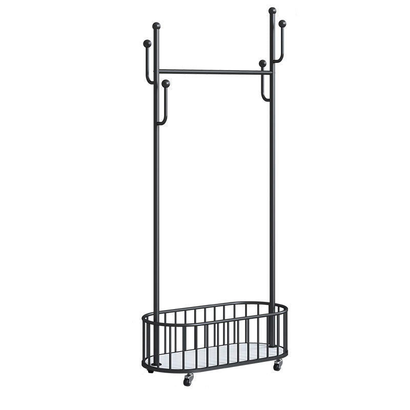 Modern Coat Rack Free Standing Hooks Design Metallic Coat Hanger with Universal Wheel 31.5"L x 13"W x 67"H Black Clearhalo 'Entry & Mudroom Furniture' 'furn' 'furn_hall_tree_coat_racks' 'Furniture' 'Hall Trees & Coat Racks' 'hall_tree_coat_racks' 6460360