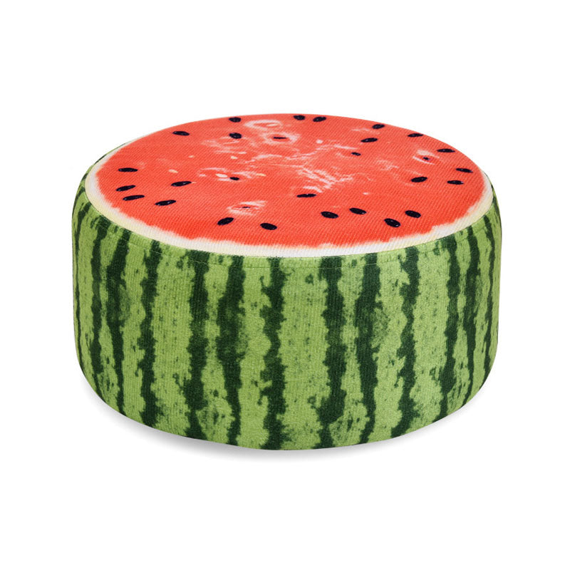 Round Pouf Upholstered Scratch Resistant Contemporary Fruit Printed Fabric Footstool 11"L x 11"W x 5.9"H Red 1 Piece Clearhalo 'furn' 'furn_ottomans_poufs' 'Furniture' 'Living Room Furniture' 'Ottomans & Poufs' 'ottomans_poufs' 6460457