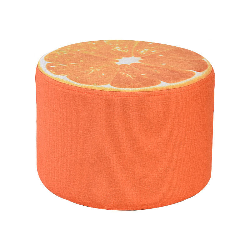 Round Pouf Upholstered Scratch Resistant Contemporary Fruit Printed Fabric Footstool 11"L x 11"W x 8"H Orange 1 Piece Clearhalo 'furn' 'furn_ottomans_poufs' 'Furniture' 'Living Room Furniture' 'Ottomans & Poufs' 'ottomans_poufs' 6460458