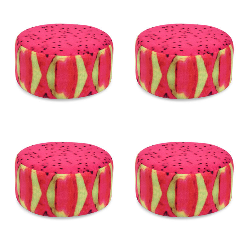 Round Pouf Upholstered Scratch Resistant Contemporary Fruit Printed Fabric Footstool 11"L x 11"W x 5.9"H Pink 4 Piece Set Clearhalo 'furn' 'furn_ottomans_poufs' 'Furniture' 'Living Room Furniture' 'Ottomans & Poufs' 'ottomans_poufs' 6460479