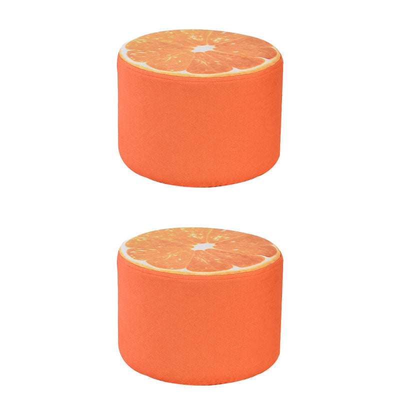 Round Pouf Upholstered Scratch Resistant Contemporary Fruit Printed Fabric Footstool 11"L x 11"W x 8"H Orange 2 Piece Set Clearhalo 'furn' 'furn_ottomans_poufs' 'Furniture' 'Living Room Furniture' 'Ottomans & Poufs' 'ottomans_poufs' 6460486
