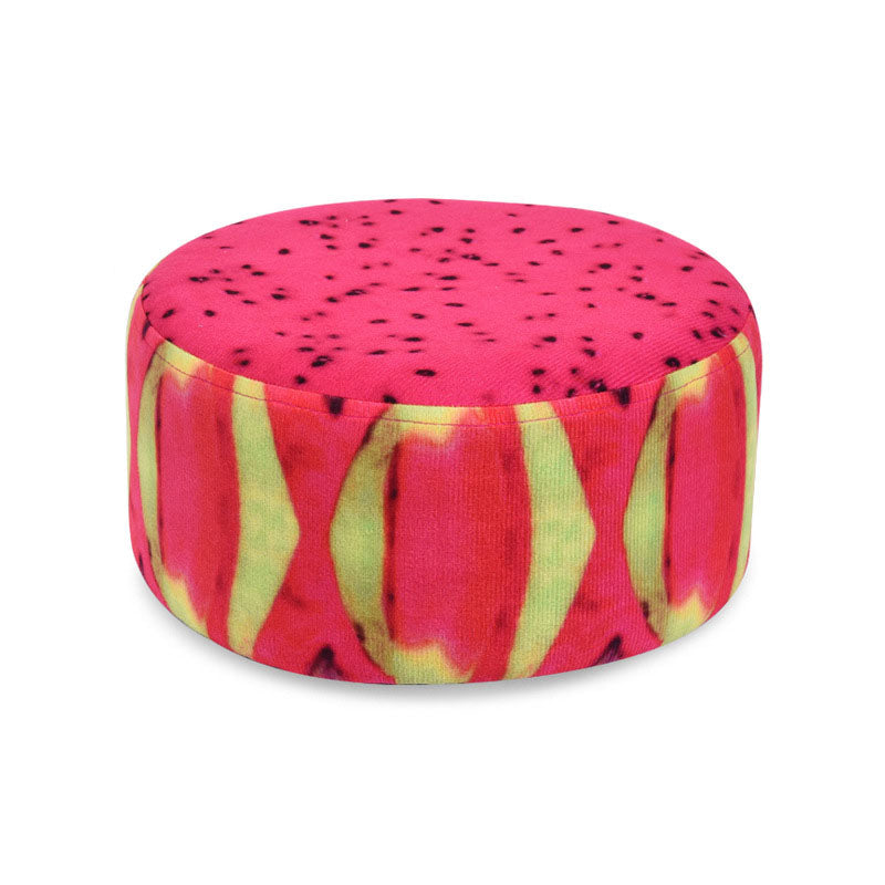 Round Pouf Upholstered Scratch Resistant Contemporary Fruit Printed Fabric Footstool 11"L x 11"W x 5.9"H Pink 1 Piece Clearhalo 'furn' 'furn_ottomans_poufs' 'Furniture' 'Living Room Furniture' 'Ottomans & Poufs' 'ottomans_poufs' 6460501
