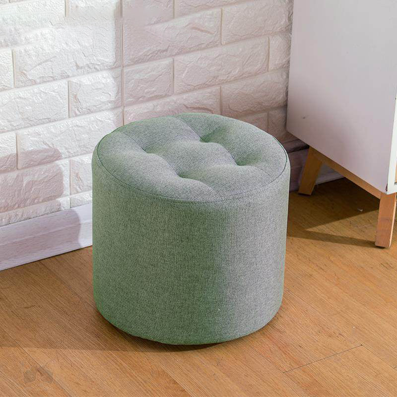 Contemporary Pouf Ottoman Fabric Upholstered Tufted Solid Color Cylinder Shape Ottoman 13"L x 13"W x 11"H Light Green 1 Piece Clearhalo 'furn' 'furn_ottomans_poufs' 'Furniture' 'Living Room Furniture' 'Ottomans & Poufs' 'ottomans_poufs' 6460505