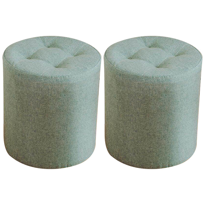 Contemporary Pouf Ottoman Fabric Upholstered Tufted Solid Color Cylinder Shape Ottoman 13"L x 13"W x 14"H Light Green 2 Piece Set Clearhalo 'furn' 'furn_ottomans_poufs' 'Furniture' 'Living Room Furniture' 'Ottomans & Poufs' 'ottomans_poufs' 6460512