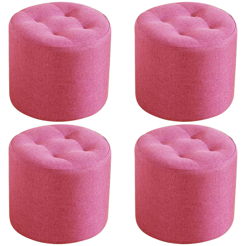 Contemporary Pouf Ottoman Fabric Upholstered Tufted Solid Color Cylinder Shape Ottoman 13"L x 13"W x 11"H Rose Red 4 Piece Set Clearhalo 'furn' 'furn_ottomans_poufs' 'Furniture' 'Living Room Furniture' 'Ottomans & Poufs' 'ottomans_poufs' 6460521