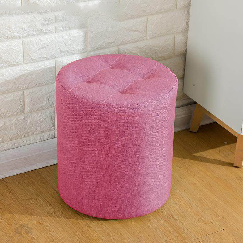 Contemporary Pouf Ottoman Fabric Upholstered Tufted Solid Color Cylinder Shape Ottoman 13"L x 13"W x 14"H Rose Red 1 Piece Clearhalo 'furn' 'furn_ottomans_poufs' 'Furniture' 'Living Room Furniture' 'Ottomans & Poufs' 'ottomans_poufs' 6460523