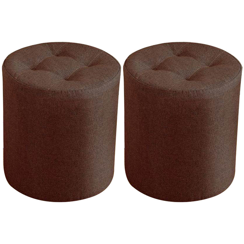 Contemporary Pouf Ottoman Fabric Upholstered Tufted Solid Color Cylinder Shape Ottoman 13"L x 13"W x 14"H Brown 2 Piece Set Clearhalo 'furn' 'furn_ottomans_poufs' 'Furniture' 'Living Room Furniture' 'Ottomans & Poufs' 'ottomans_poufs' 6460558
