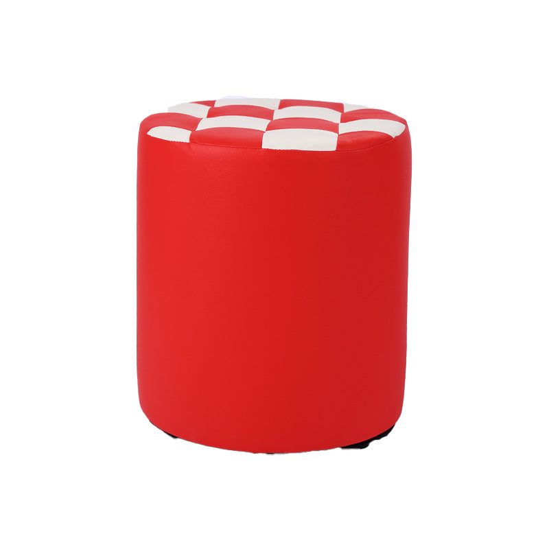 Contemporary Pouf Ottoman Faux Leather Tufted Square Pattern Cylinder Shape Ottoman 12"L x 12"W x 14"H Red 1 Piece Clearhalo 'furn' 'furn_ottomans_poufs' 'Furniture' 'Living Room Furniture' 'Ottomans & Poufs' 'ottomans_poufs' 6460671