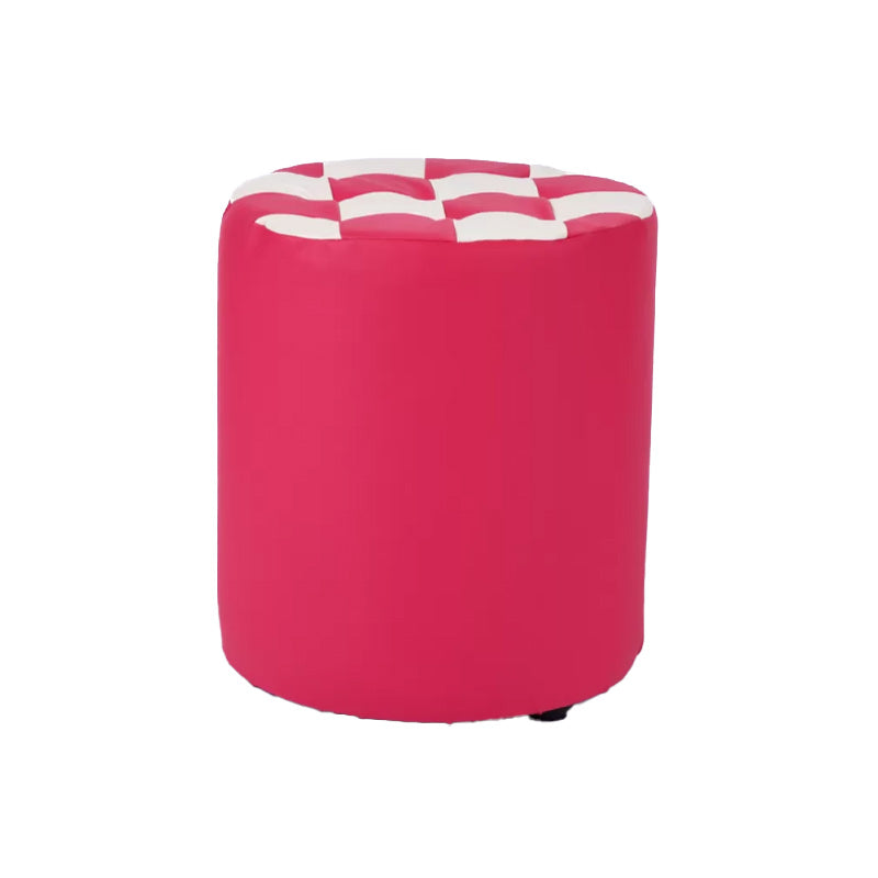 Contemporary Pouf Ottoman Faux Leather Tufted Square Pattern Cylinder Shape Ottoman 12"L x 12"W x 14"H Pink 1 Piece Clearhalo 'furn' 'furn_ottomans_poufs' 'Furniture' 'Living Room Furniture' 'Ottomans & Poufs' 'ottomans_poufs' 6460676